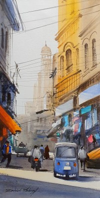Zahid Ashraf, 12 x 24 inch, Acrylic on Canvas, Cityscape Painting, AC-ZHA-130